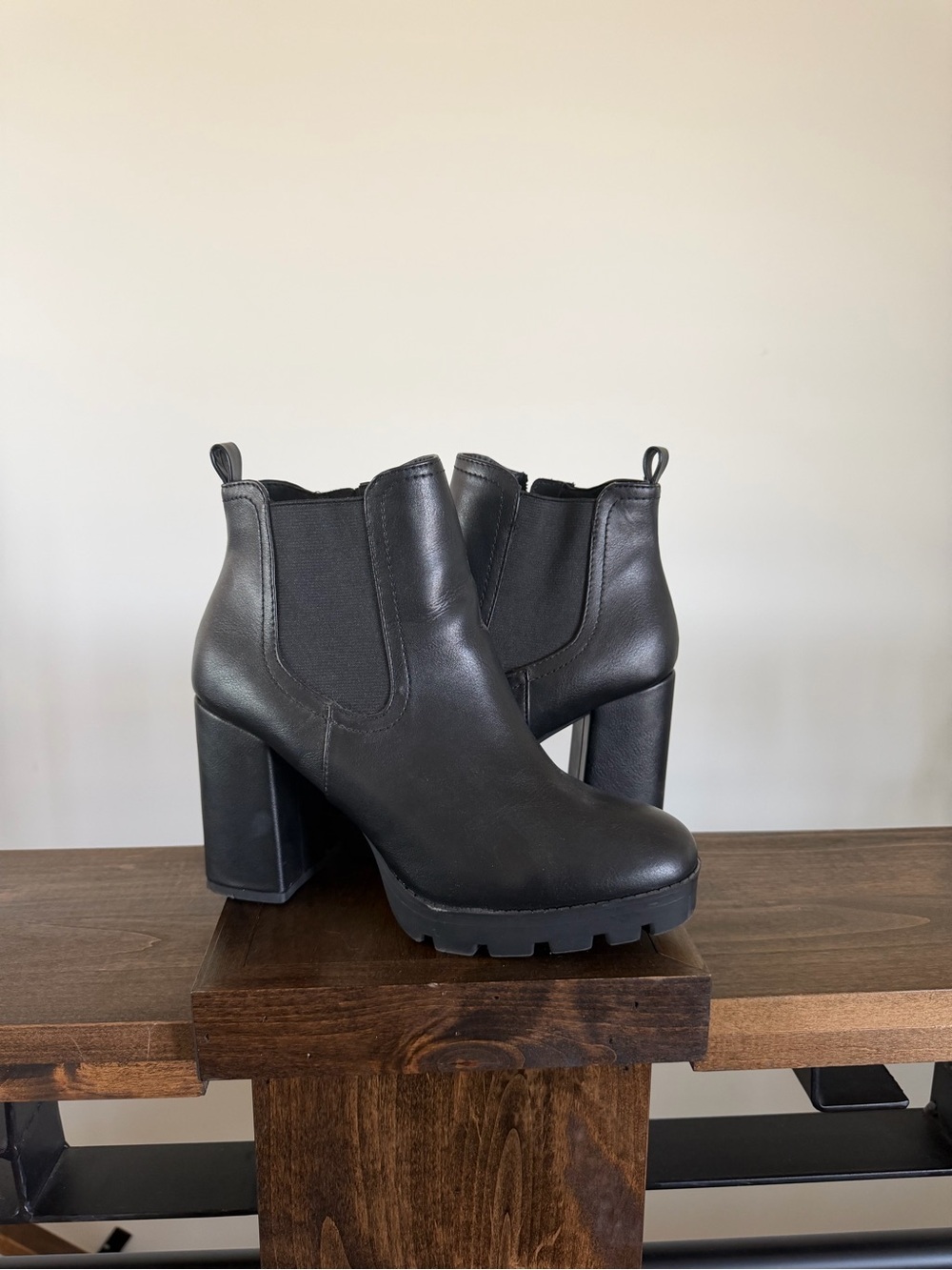 Madden Girl Black Chunky Heel Chelsea Booties